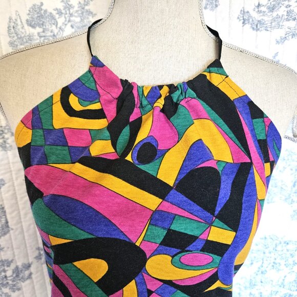 Size Medium Retro Halter Top Vintage Fabric Jewel Tone NEW - Picture 2 of 6